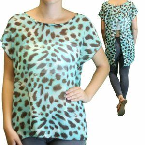 NWOT SEXY Open Back Cheetah Blouse Junior Plus 1X